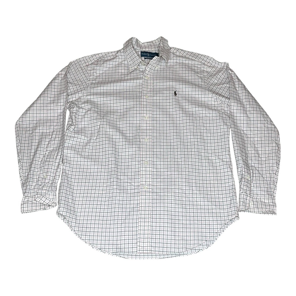Ralph Lauren Classic Fit Tattersall Check Button Down Shirt Mens (L) White Pink
